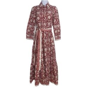 Marea Boho Floral Country Maxi Dress Peasant Garden Red Burgundy Women X-Small